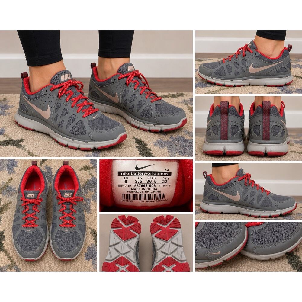 Nike Flex Experience RN 2 Running Shoes Women’s 6 Gray Red Athletic Sneaker
